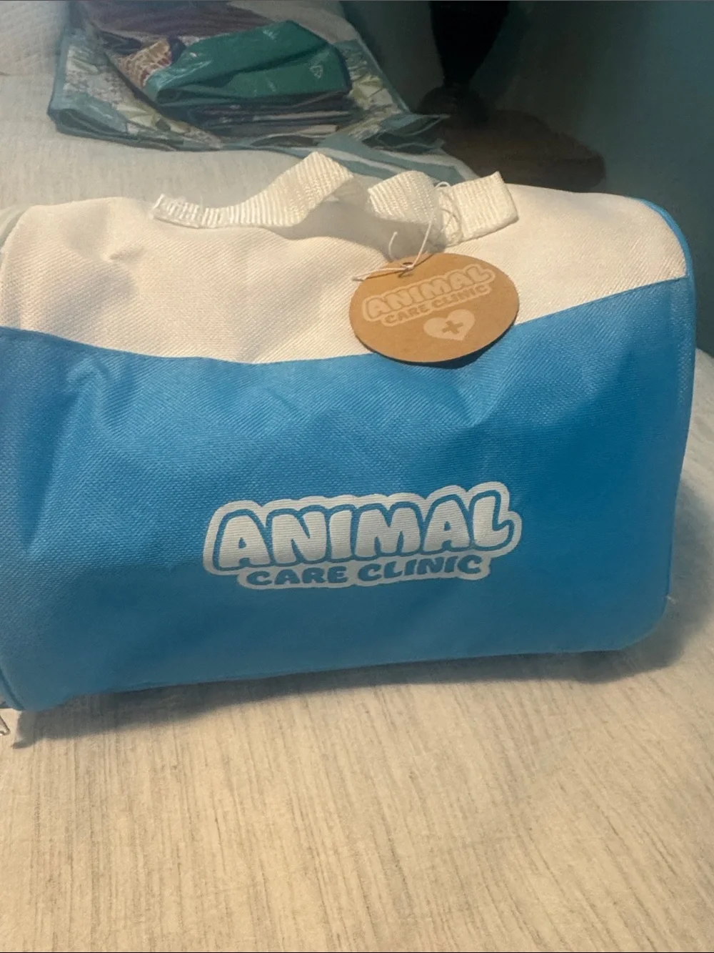 Small toy Pet Carrier Bag in Blue and White